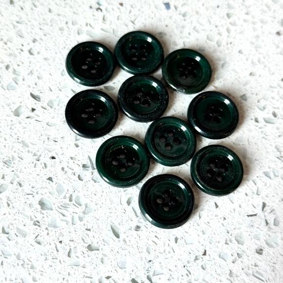 Y2K Vintage Buttons Lot Dark Green 10 Pcs Round 4 Hole DIY Art Crafting Sewing - Picture 2 of 6